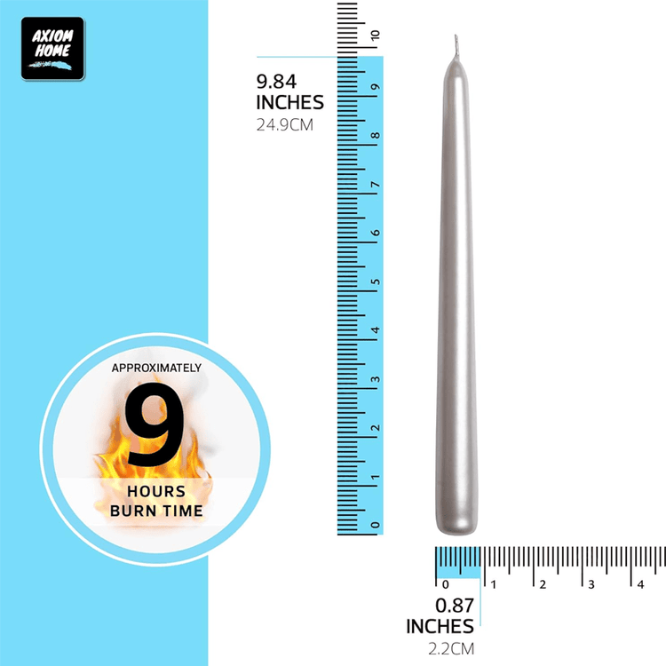 Pack of 10 Unscented Taper Candles-9.84 Inches Tall Thicker Candle Set-9 Hours Burning time (Metallic Pearl White)