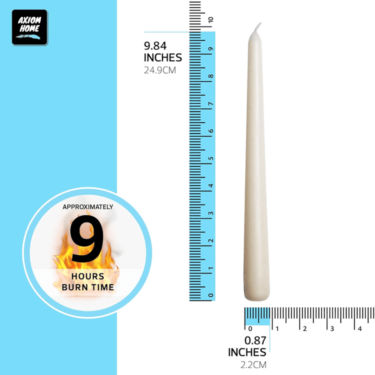 Pack of 10 Unscented Taper Candles-9.84 Inches Tall Thicker Candle Set-9 Hours Burning time (Ivory)