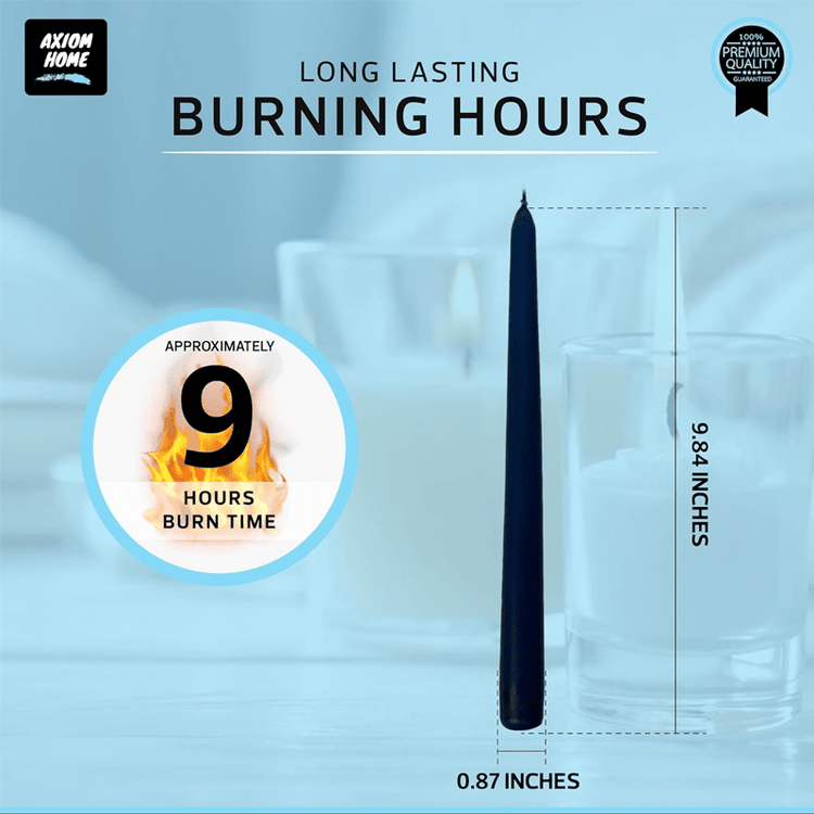 Pack of 10 Unscented Taper Candles-9.84 Inches Tall Thicker Candle Set-9 Hours Burning time (Midnight Blue)
