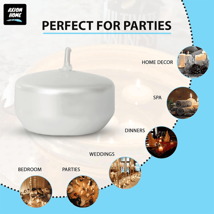 Unscented Pack of 24 Floating Candles, 4 Hours Burning Time - ( Metallic Pearl White )