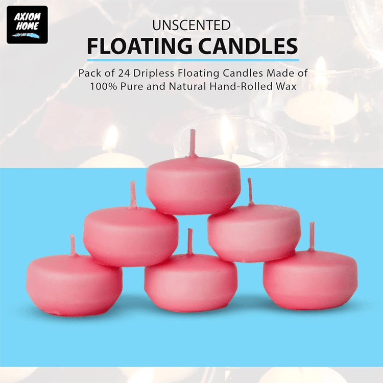 Unscented Pack of 24 Floating Candles, 4 Hours Burning Time - ( Baby Pink )