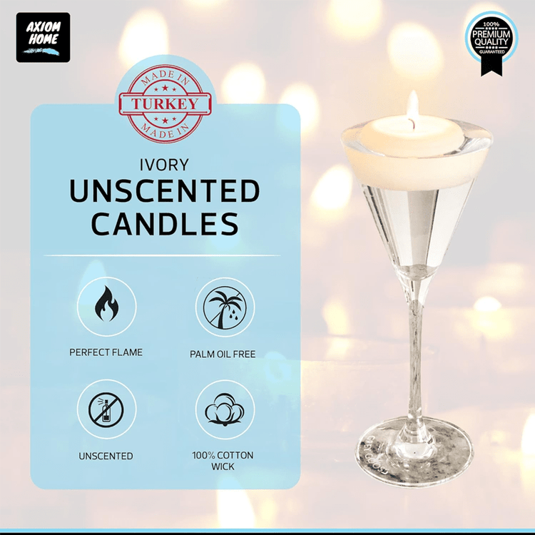 Unscented Pack of 24 Floating Candles, 4 Hours Burning Time - ( Ivory )