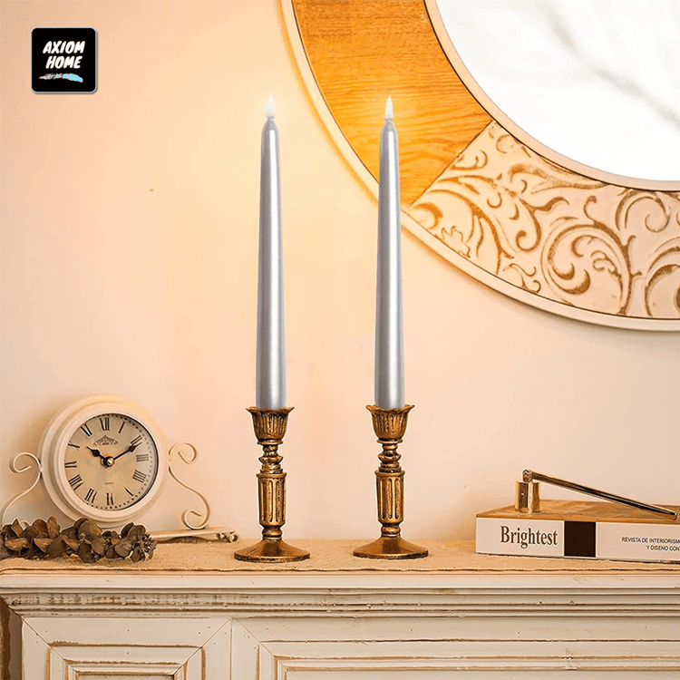 Pack of 10 Unscented Taper Candles-9.84 Inches Tall Thicker Candle Set-9 Hours Burning time (Metallic Pearl White)