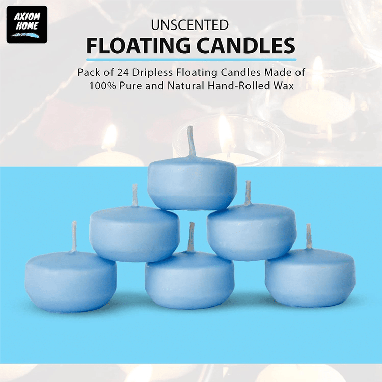 Unscented Pack of 24 Floating Candles, 4 Hours Burning Time - ( Baby Blue )