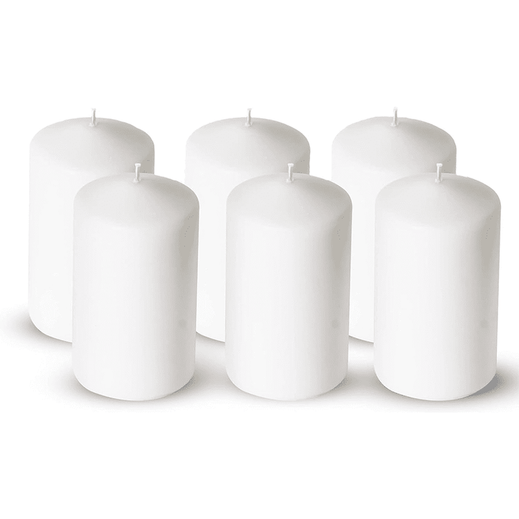 (Pack of 6) Long lasting Pillar Candles 89 Hours - FREE SHIPPING - Axiom (White-3.15 x 5.50 Inches)