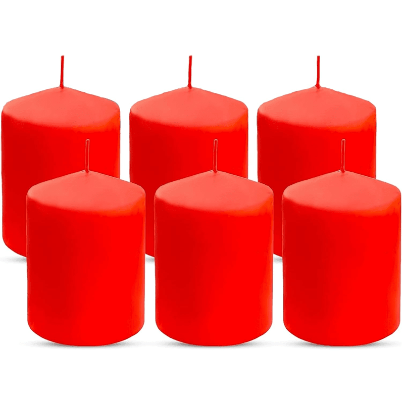 (Pack of 6) Long lasting Pillar Candles 65 Hours - FREE SHIPPING - Axiom (Red-3.15 x 3.94 Inches)