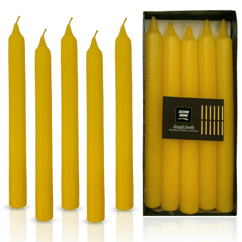 (Pack of 10) Unscented Straight Candles -10 Hours Burning Time (Yellow)