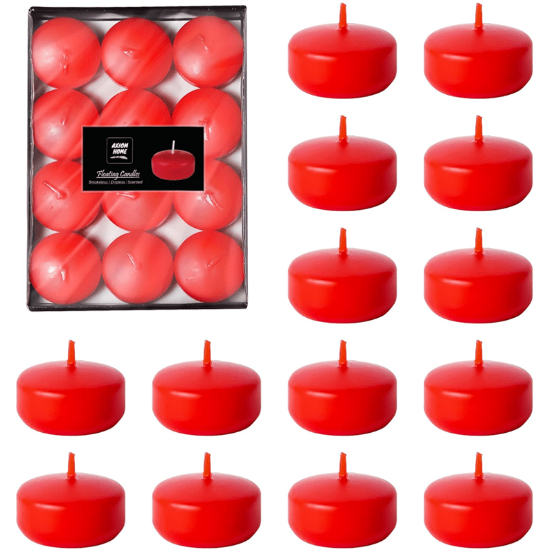 Pack of 24 Floating Candles, 4 Hours Burning Time - Red ( Light Strawberry Scented )