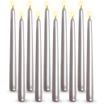 Pack of 10 Unscented Taper Candles-9.84 Inches Tall Thicker Candle Set-9 Hours Burning time (Metallic Pearl White)