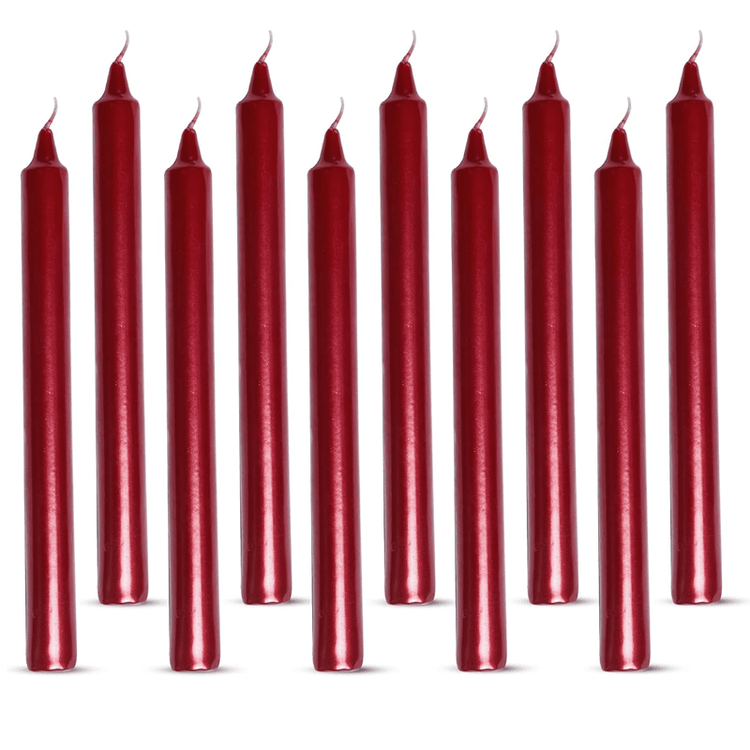 (Pack of 10) Unscented Straight Candles -10 Hours Burning Time (Red)