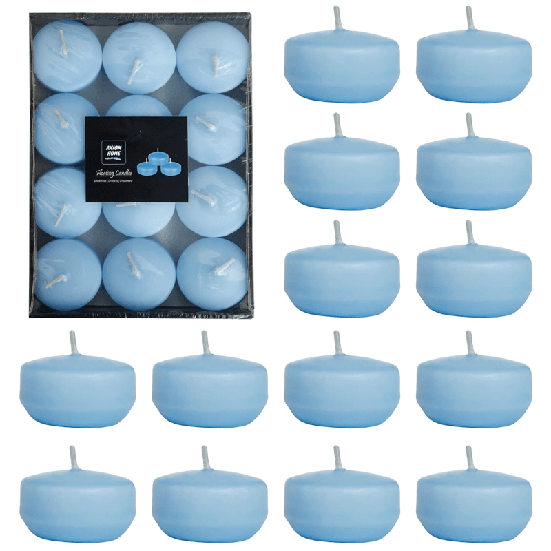 Unscented Pack of 24 Floating Candles, 4 Hours Burning Time - ( Baby Blue )