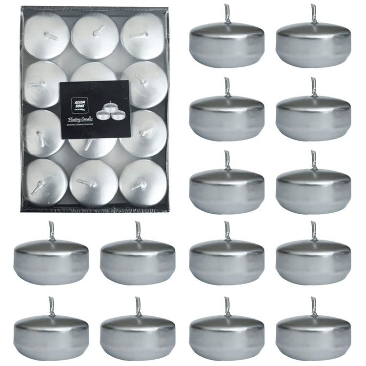 Unscented Pack of 24 Floating Candles, 4 Hours Burning Time - ( Metallic Silver )