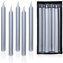 (Pack of 10) Unscented Straight Candles -10 Hours Burning Time (Silver)