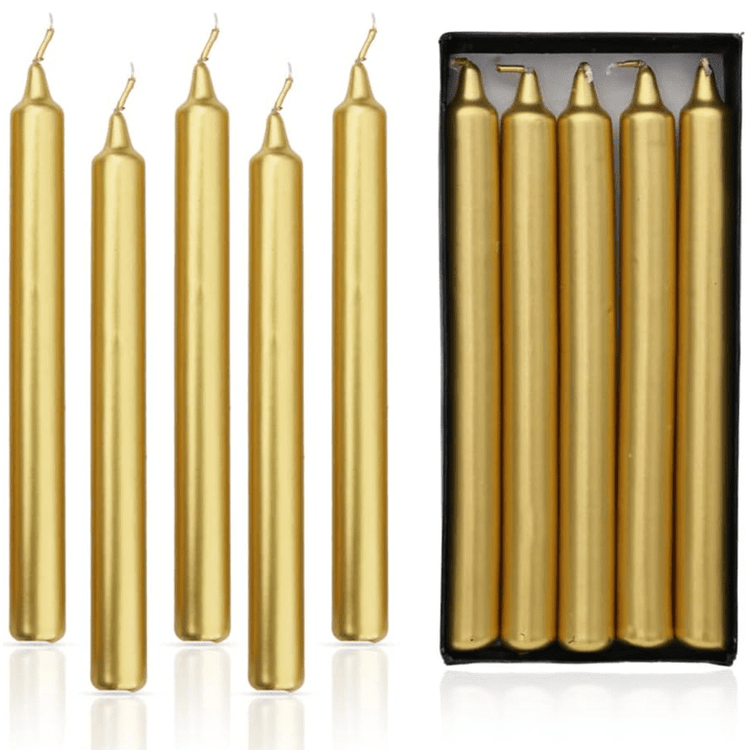 (Pack of 10) Unscented Straight Candles -10 Hours Burning Time (Golden)