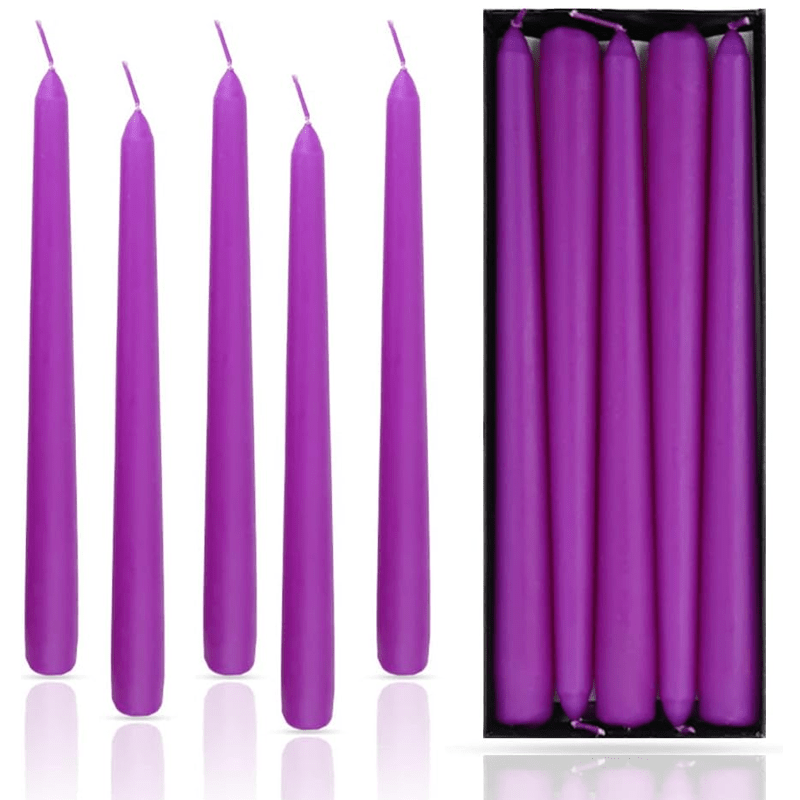 Pack of 10 Unscented Taper Candles-9.84 Inches Tall Thicker Candle Set-9 Hours Burning time (Purple)