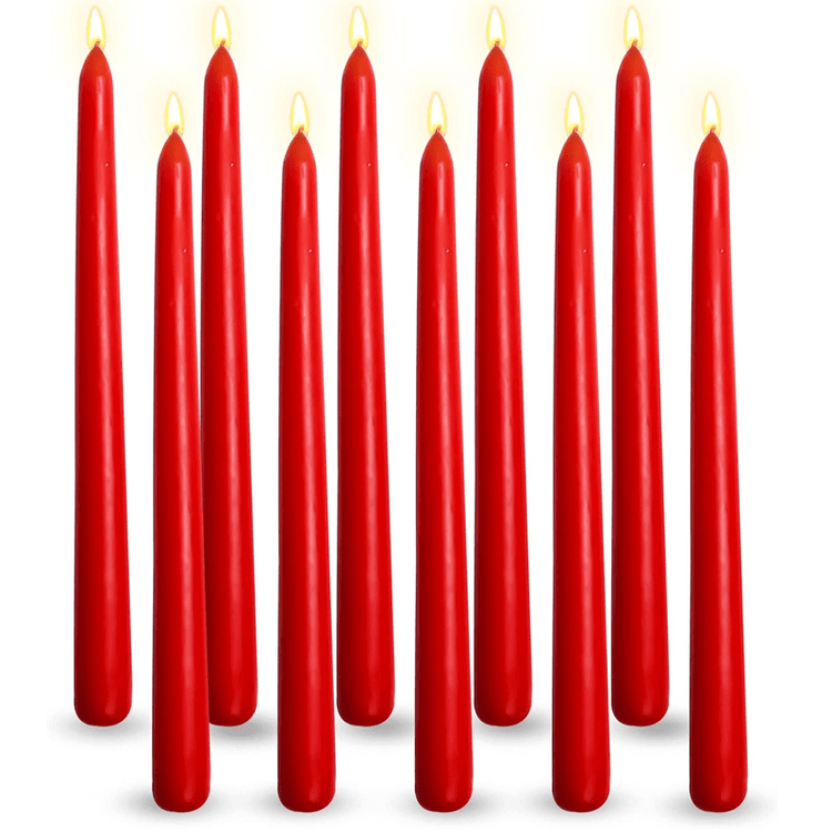 Pack of 10 Unscented Taper Candles-9.84 Inches Tall Thicker Candle Set-9 Hours Burning time (Red)