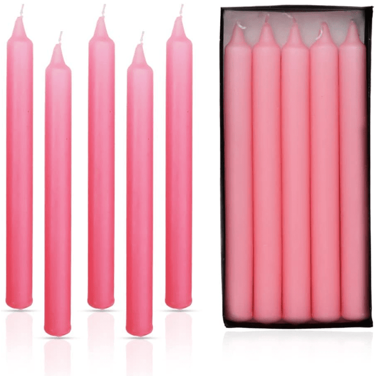 (Pack of 10) Unscented Straight Candles -10 Hours Burning Time (Baby Pink)