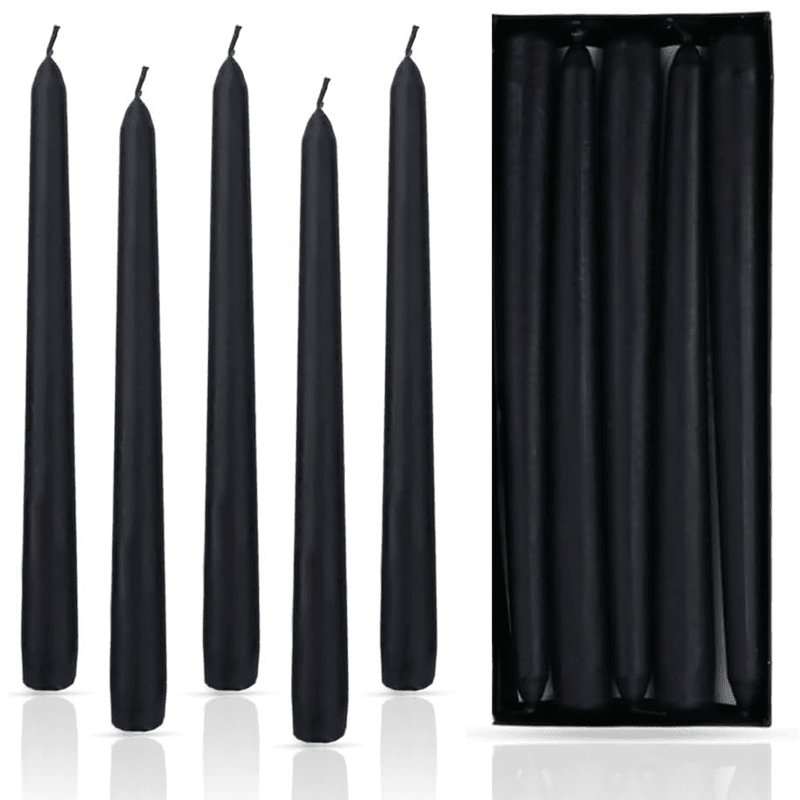 Pack of 10 Unscented Taper Candles-9.84 Inches Tall Thicker Candle Set-9 Hours Burning time (Black)