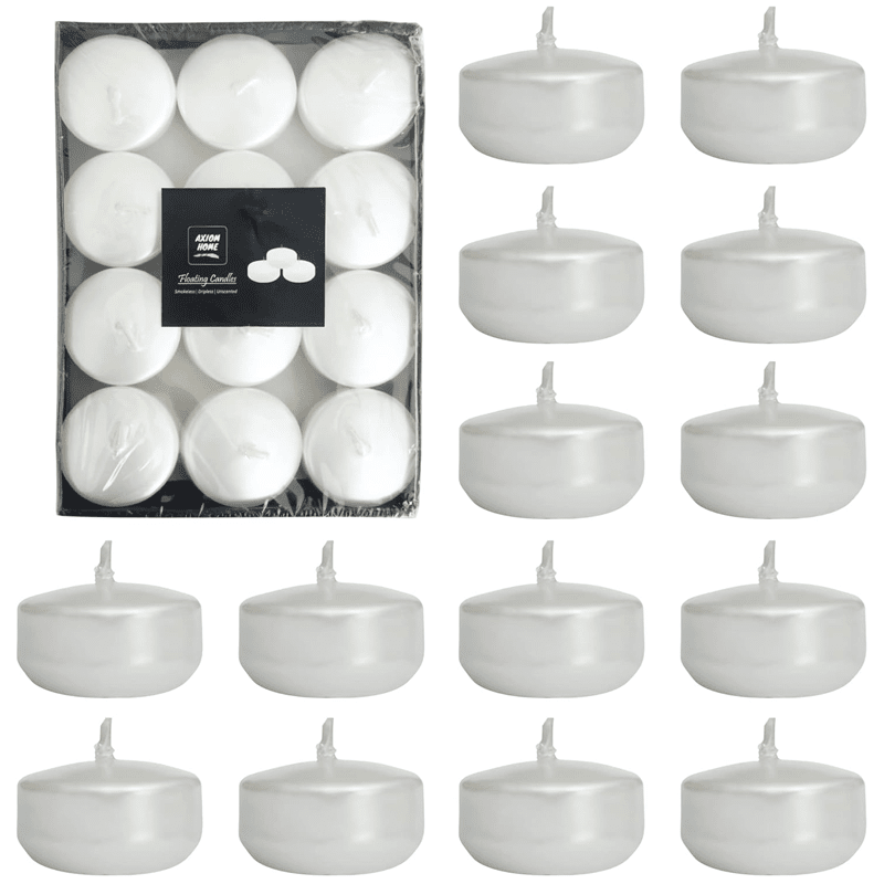 Unscented Pack of 24 Floating Candles, 4 Hours Burning Time - ( Metallic Pearl White )