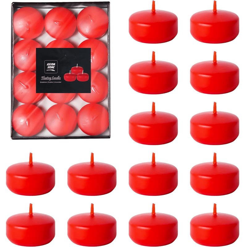 Unscented Pack of 24 Floating Candles, 4 Hours Burning Time - ( Red )