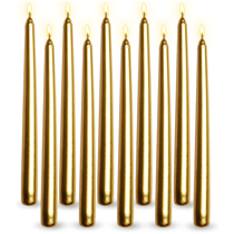 Pack of 10 Unscented Taper Candles-9.84 Inches Tall Thicker Candle Set-9 Hours Burning time (Golden)