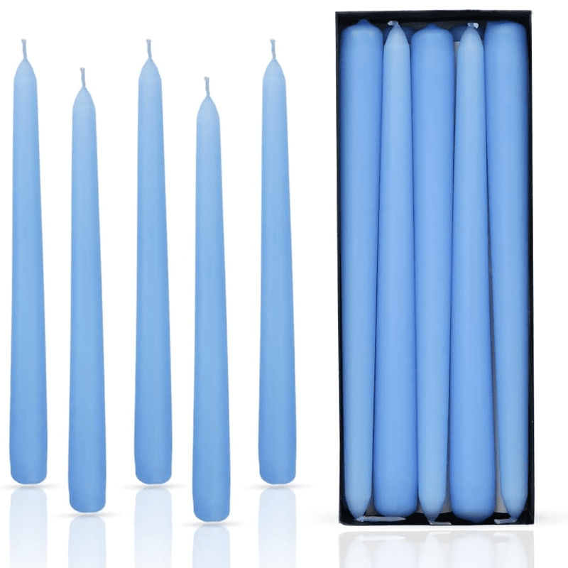 Pack of 10 Unscented Taper Candles-9.84 Inches Tall Thicker Candle Set-9 Hours Burning time (Baby Blue)