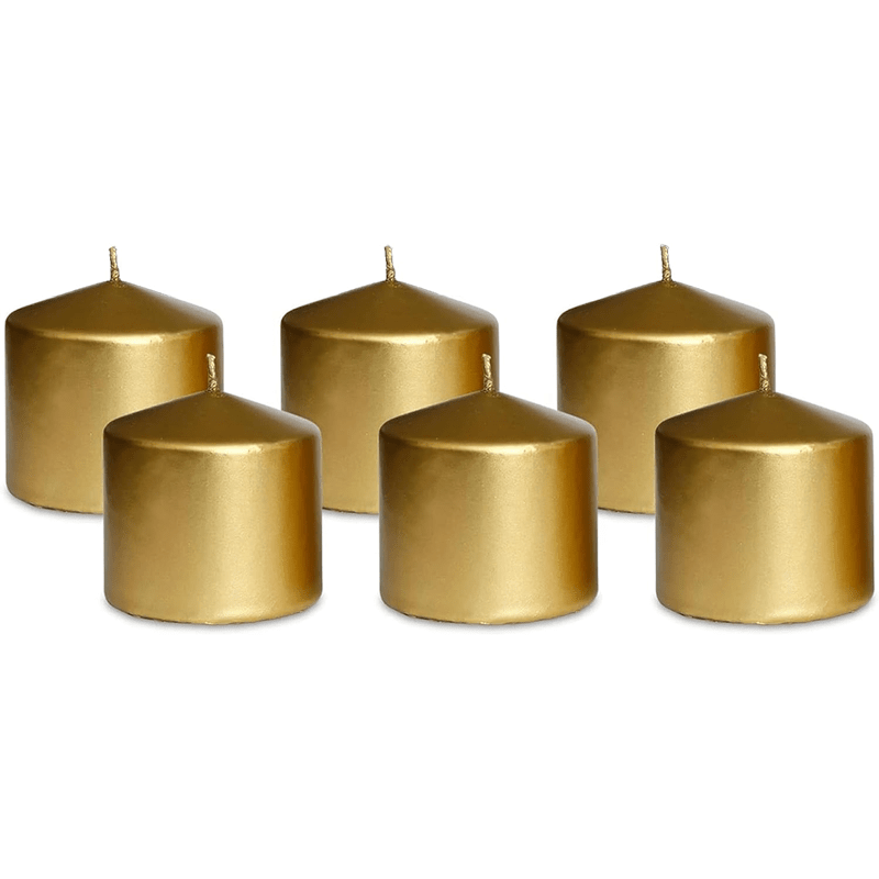 (Pack of 6) Long lasting Pillar Candles 51 Hours - FREE SHIPPING - Axiom (Golden-3.15 x 3.15 Inches)