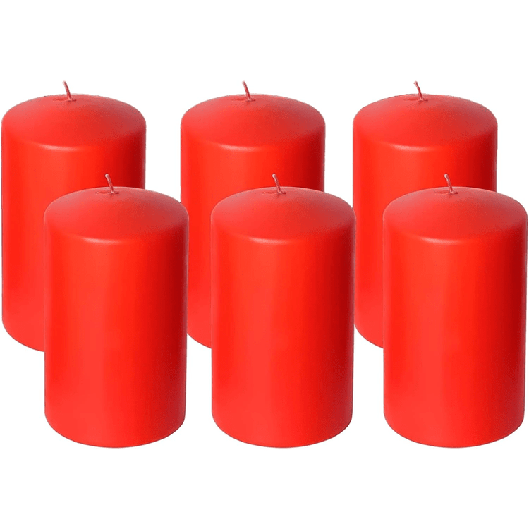 (Pack of 6) Long lasting Pillar Candles 89 Hours - FREE SHIPPING - Axiom (Red-3.15 x 5.50 Inches)