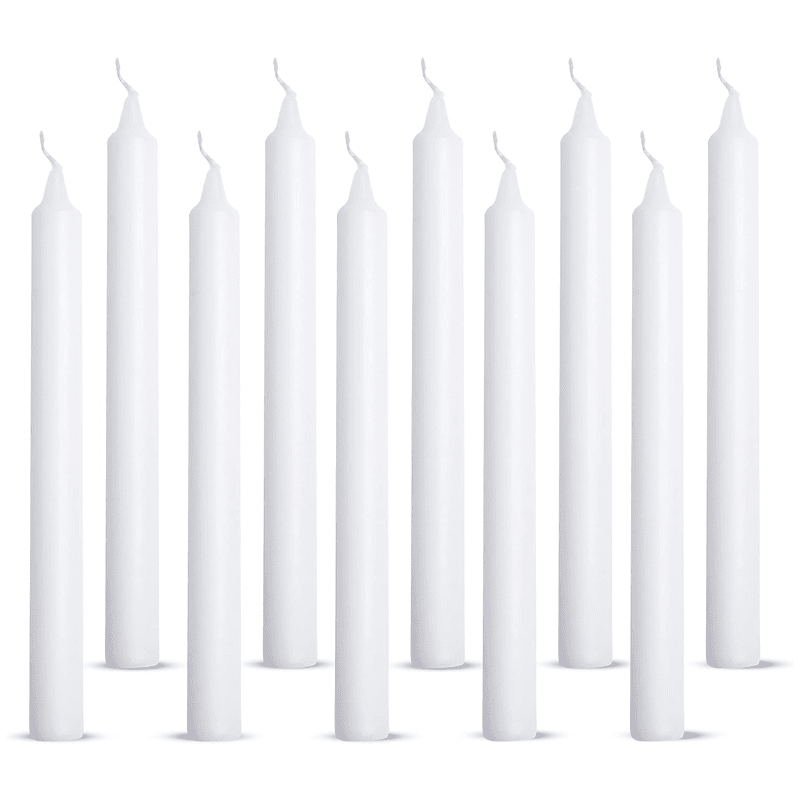 (Pack of 10) Unscented Straight Candles -10 Hours Burning Time (White)