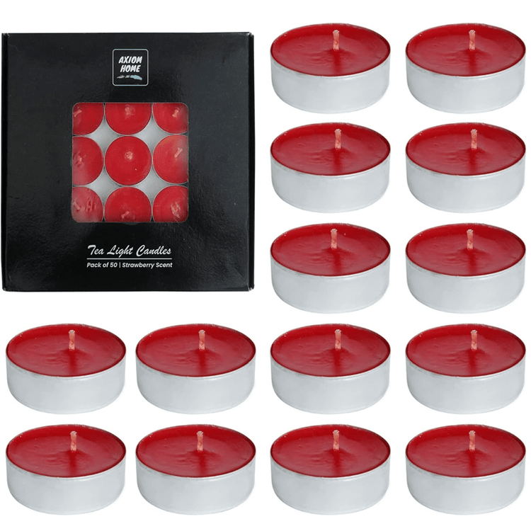 Tealight Candles - Smokeless Small Tea Candles with 4 Hours Extended Burn Time (Strawberry Scent)