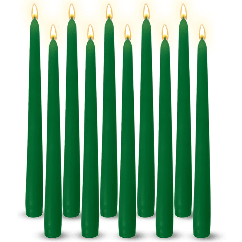 Pack of 10 Unscented Taper Candles-9.84 Inches Tall Thicker Candle Set-9 Hours Burning time (Green)