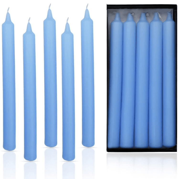 (Pack of 10) Unscented Straight Candles -10 Hours Burning Time (Baby Blue)