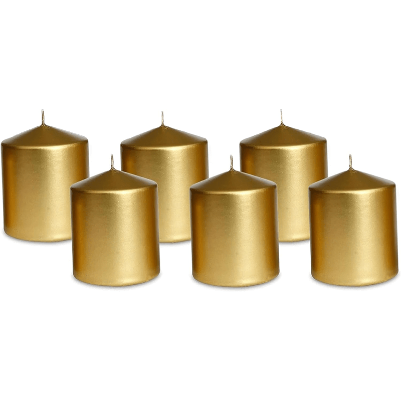 (Pack of 6) Long lasting Pillar Candles 65 Hours - FREE SHIPPING - Axiom (Golden-3.15 x 3.94 Inches)