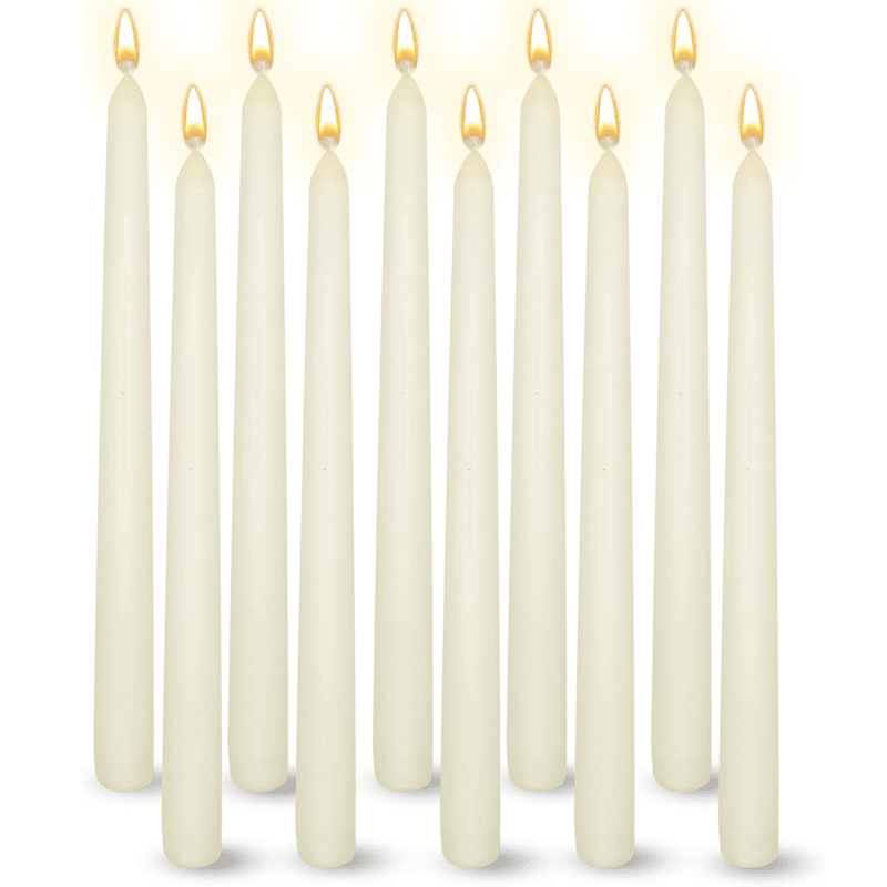 Pack of 10 Unscented Taper Candles-9.84 Inches Tall Thicker Candle Set-9 Hours Burning time (Ivory)