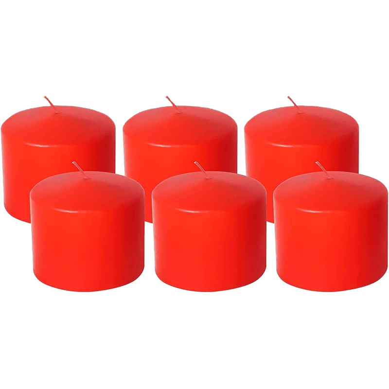 (Pack of 6) Long lasting Pillar Candles 51 Hours - FREE SHIPPING - Axiom (Red-3.15 x 3.15 Inches)