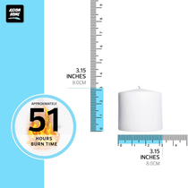 (Pack of 6) Long lasting Pillar Candles 51 Hours - FREE SHIPPING - Axiom (White-3.15 x 3.15 Inches)