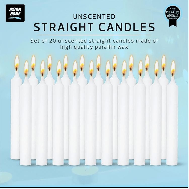 Unscented straight Household Grocery candles -Small straight candles with 2 to 3-hour Burning time (Pack of 20)