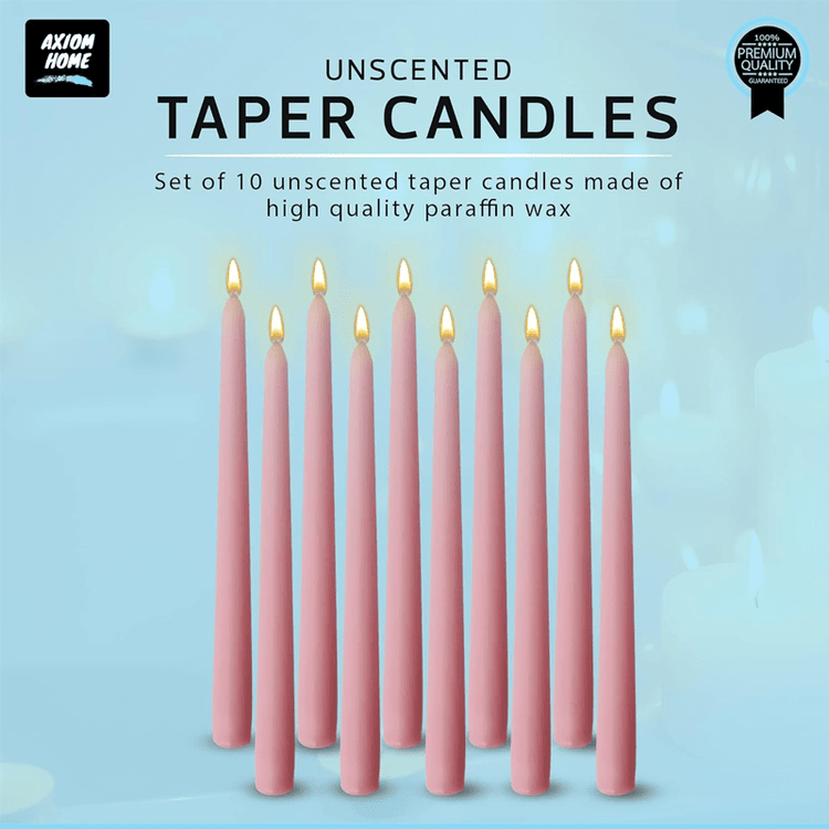 Pack of 10 Unscented Taper Candles-9.84 Inches Tall Thicker Candle Set-9 Hours Burning time (Baby Pink)