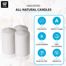 (Pack of 6) Long lasting Pillar Candles 89 Hours - FREE SHIPPING - Axiom (White-3.15 x 5.50 Inches)