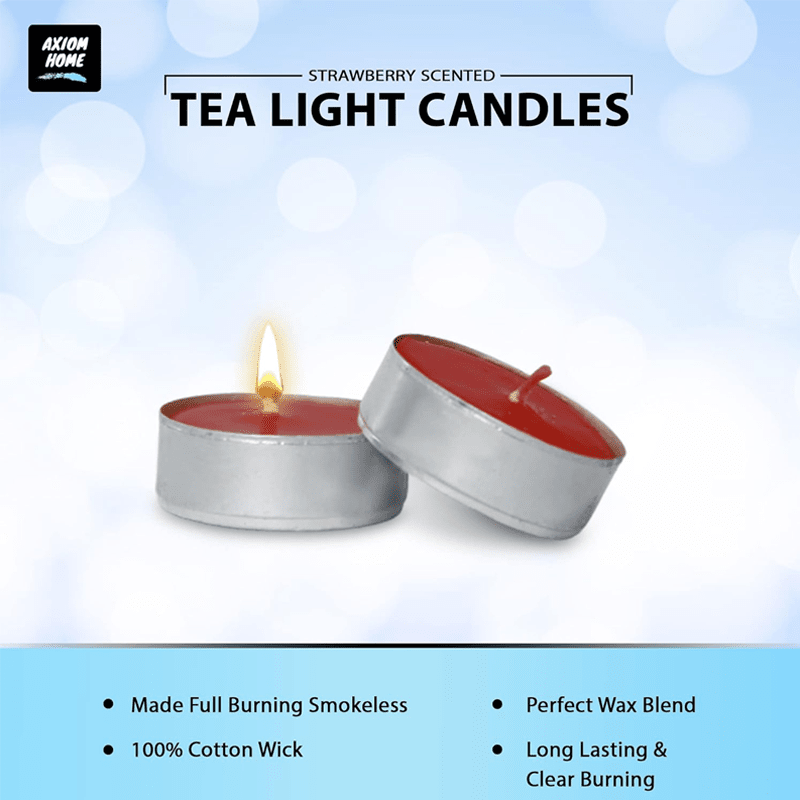 Tealight Candles - Smokeless Small Tea Candles with 4 Hours Extended Burn Time (Strawberry Scent)