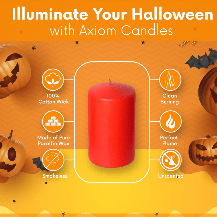 (Pack of 6) Long lasting Pillar Candles 89 Hours - FREE SHIPPING - Axiom (Red-3.15 x 5.50 Inches)