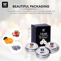 Pack of 3 Scented Tin Candles - 15 Hours Long Lasting Combo (Strawberry, Orange, Lavender)