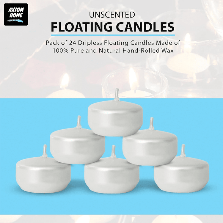 Unscented Pack of 24 Floating Candles, 4 Hours Burning Time - ( Metallic Pearl White )