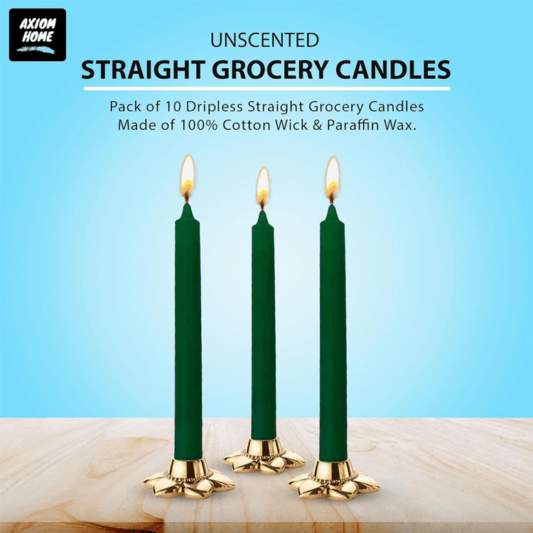 (Pack of 10) Unscented Straight Candles -10 Hours Burning Time (Dark Green)