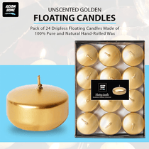 Unscented Pack of 24 Floating Candles, 4 Hours Burning Time - ( Metallic Golden )