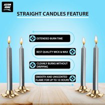 (Pack of 10) Unscented Straight Candles -10 Hours Burning Time (Silver)