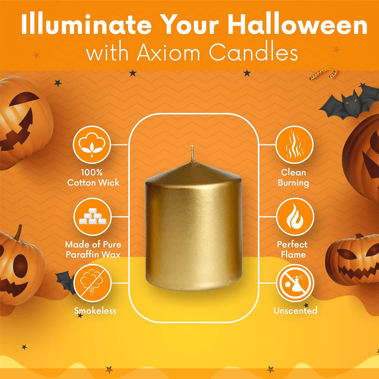 (Pack of 6) Long lasting Pillar Candles 65 Hours - FREE SHIPPING - Axiom (Golden-3.15 x 3.94 Inches)