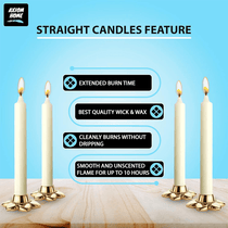 (Pack of 10) Unscented Straight Candles -10 Hours Burning Time (Ivory)