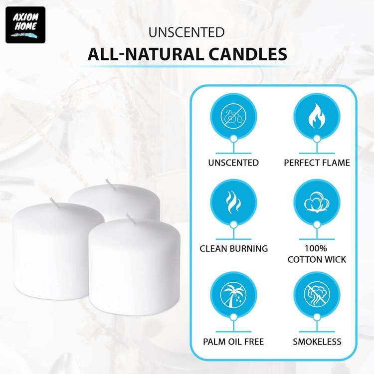 (Pack of 6) Long lasting Pillar Candles 51 Hours - FREE SHIPPING - Axiom (White-3.15 x 3.15 Inches)