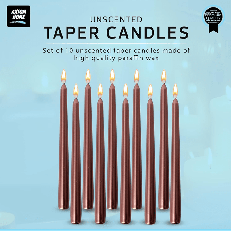 Pack of 10 Unscented Taper Candles-9.84 Inches Tall Thicker Candle Set-9 Hours Burning time (Metallic Copper)